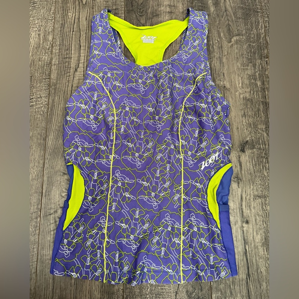 Zoot Lime Green and Purple Athletic Triathlon Tank
